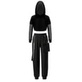 thumbnail image 3 of iiniim Kids Girls Sports Suit Hip-Hop Dance Outfits Mesh Long Sleeve Hoodie Crop Top Pants Tracksuit Black 6, 3 of 6