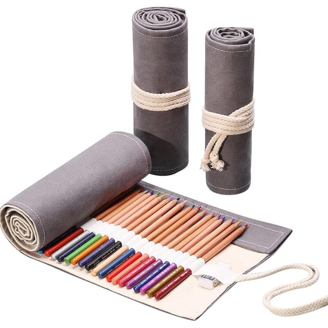 Estuche para lápices, lienzo para dibujar y colorear, 36/48/72 ranuras, estuche para lápices (lápices no incluidos), estuche para lápices, lona para papelería (gris, 48 ranuras), 72 ranuras