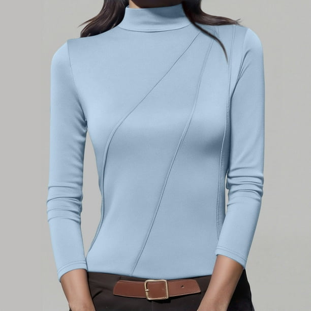 HongQid Women's Long Sleeve Mock Turtleneck Shirts 2025 Fleece Lined Base Layer Slim Fit Thermal Underwear Tops
