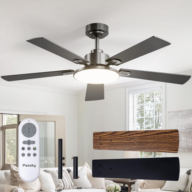 Ventilador de Techo Passky 52" Luz Regulable Control Remoto Negro