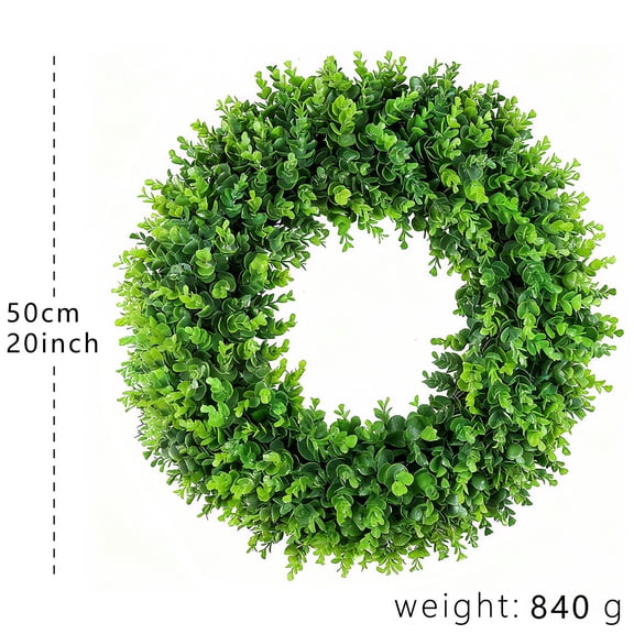 20" Artificial Green Boxwood Christmas Wreath, Faux Greenery Wreath for Front Door, Indoor Outdoor Home & Seasonal Christmas Decoration