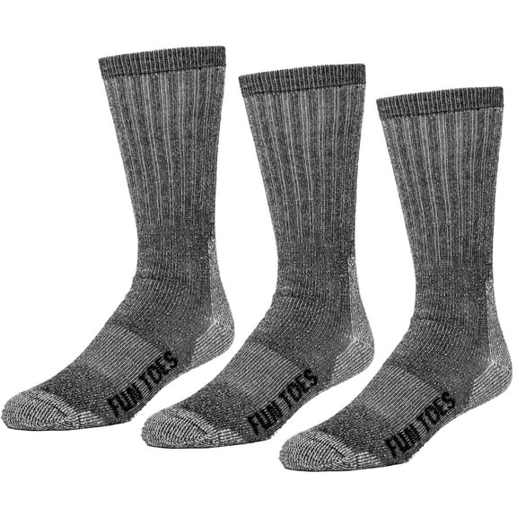 FUN TOES 3 pairs thermal insulated 80% merino wool socks men's, hiking size 10-13