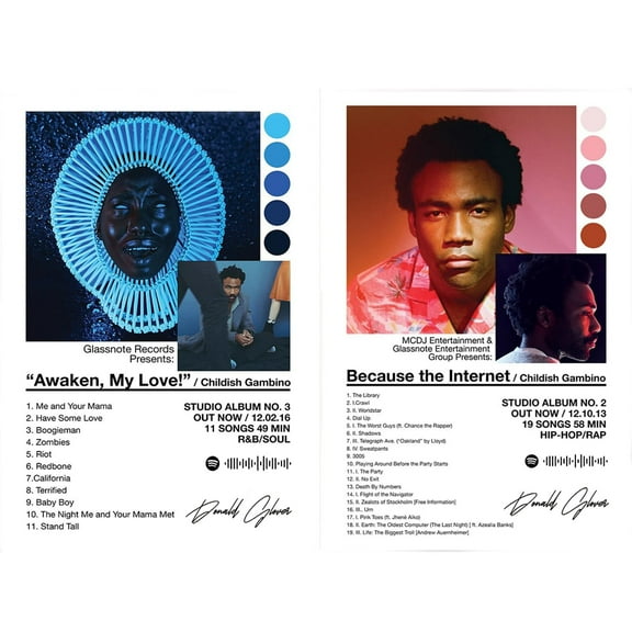 A Set Of 2 Childish Gambino Posters Awaken My Love Because The Internet Canvas Poster