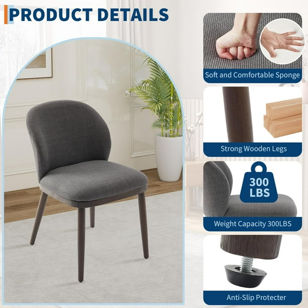 QinaQin Juego de 2 sillas de comedor modernas tapizadas, con respaldo ergonómico, cojín grueso y patas de madera, ideales para cocina, comedor o restaurante