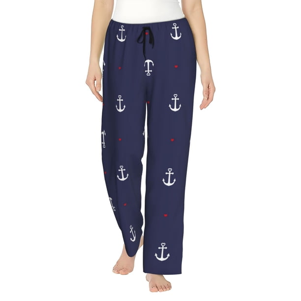 Balery Anchor Heart Blue Pantalones de pijama para mujer, pijamas ultraligeros, pantalones de estar por casa-XX-Large