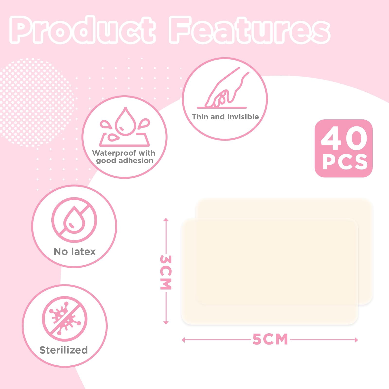 OK TAPE Sterilized Blister Bandage,40 Count，5cm*3cm,Waterproof Blister Prevention Tape for Heel,Toe,Foot Sole,etc