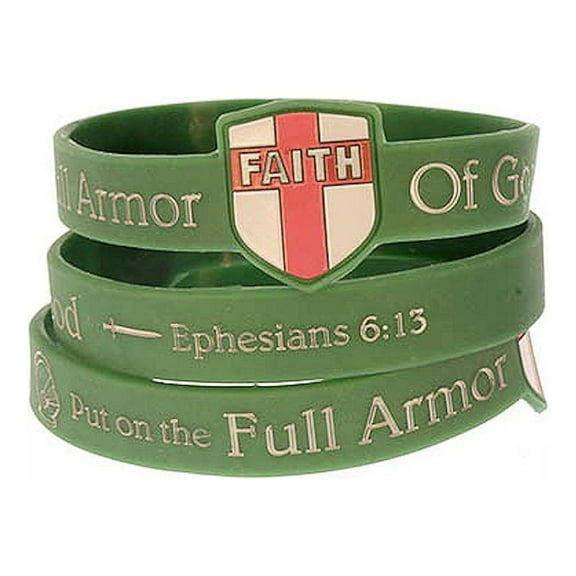 Sterling Gifts 12 Holy Armor Of God Silicone Bracelets with Shield Pkg of 12 Bible Quote