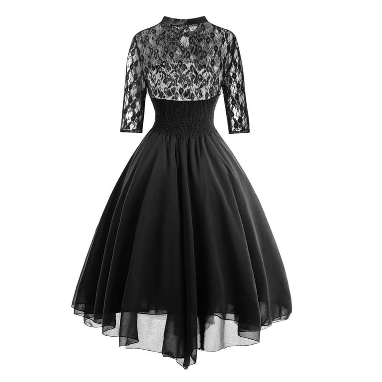 Nmnitkp Women's Mid-Sleeve Gothic Lace Dress with Corset Halter Lace Swing  Cocktail DressGoth Dress - Walmart.com