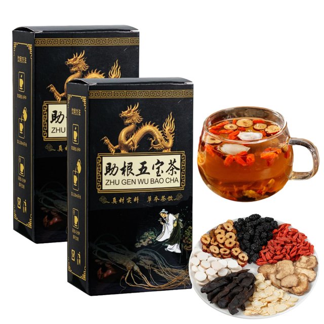 Ginseng Cinco Tesoros Té Té de Riñón, Fórmula de Té de Riñón Ginseng Cinco Tesoros Té, Elementos Esenciales para Hombres Té de Riñón de Cinco Sabores, Té de Ginseng de Hierbas Chinas para Hombres Tónicos (2 Pzas)