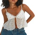 thumbnail image 1 of Women Camisole Spaghetti Straps Backless Lace Solid Floral Slit Summer Tops, 1 of 5