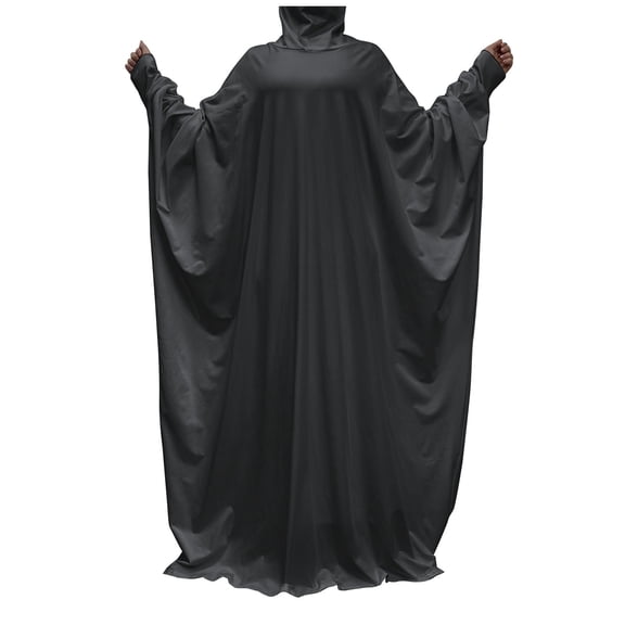 HJYCHN Elegant Women Abaya Prayer Dress with Hooded Hijab Kaftan Arab Robe for Daily Wear Black One Size