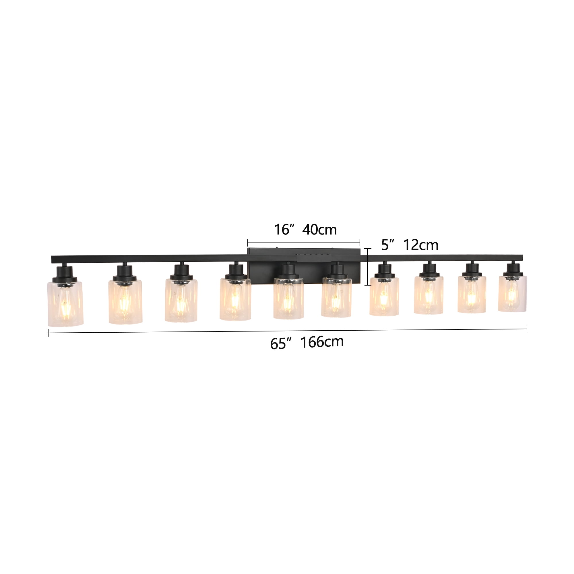 Leumius Modern Black 10-Light Bathroom Vanity Light Fixture, Industrial Wall Sconce with Clear Glass Shades for Mirror, Bathroom, Bedroom and Hallway (No Bulbs)