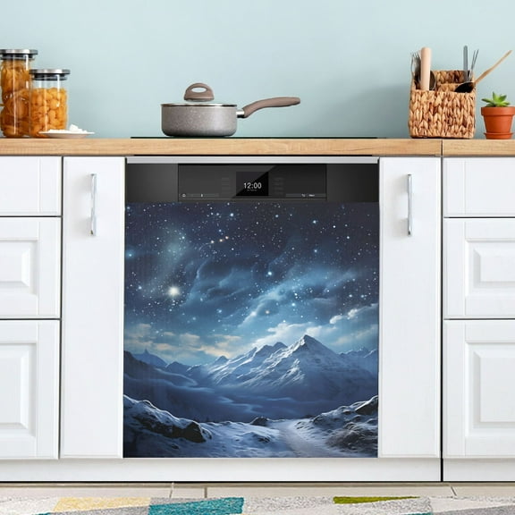 Snow Mountain and Stars Dishwasher Magnet Cover Magnetic Fridge Door Cover Home Kitchen Decor 23"x 26"