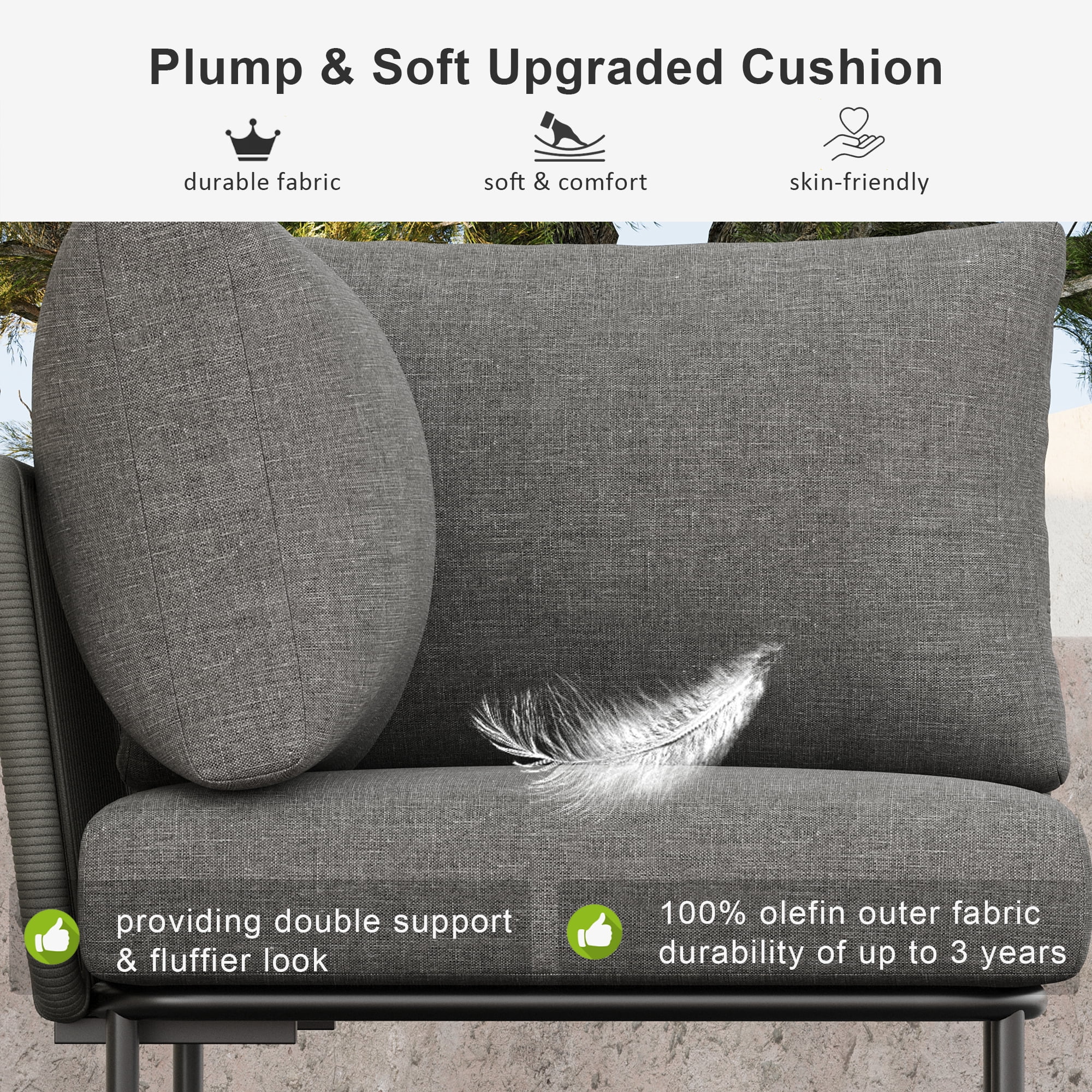 LayinSun 2 Pieces Aluminum Patio Furniture Set, Modern Modular Sectional Middle Chairs and Upgrade Thickness Cushion