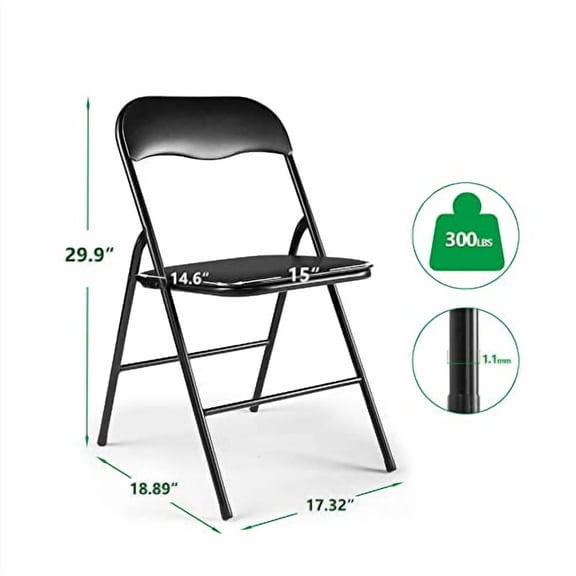 Folding Chairs, Party Chairs of 4 Pack Plastic Folding Chairs with Padded Seats Stackable Indoor Outdoor Chair 300 lbs Capacity for Wedding Backyard Events Meeting House Festivals