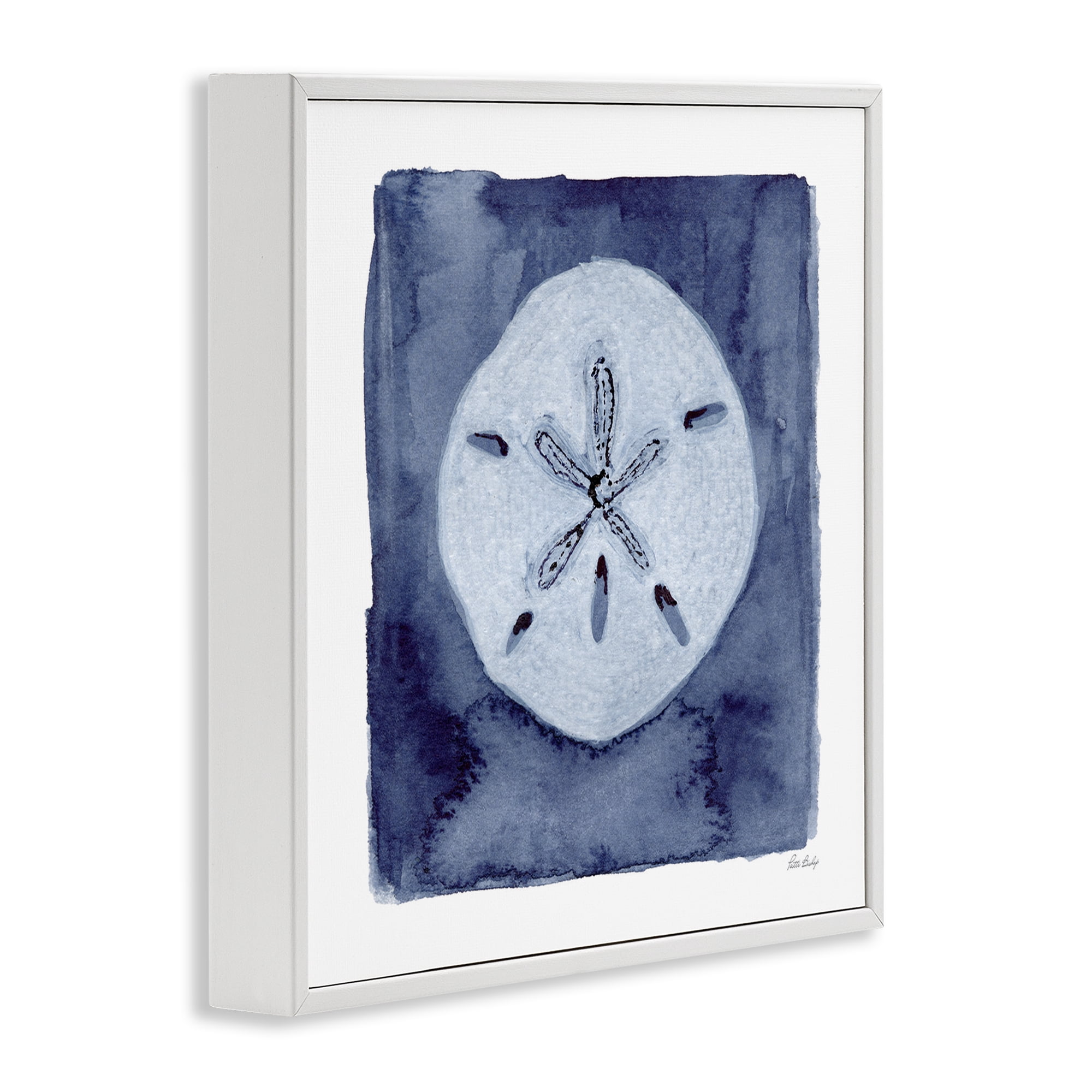 Stupell Industries White Sand Dollar on Indigo White Framed Giclee Art, design by Patti Bishop