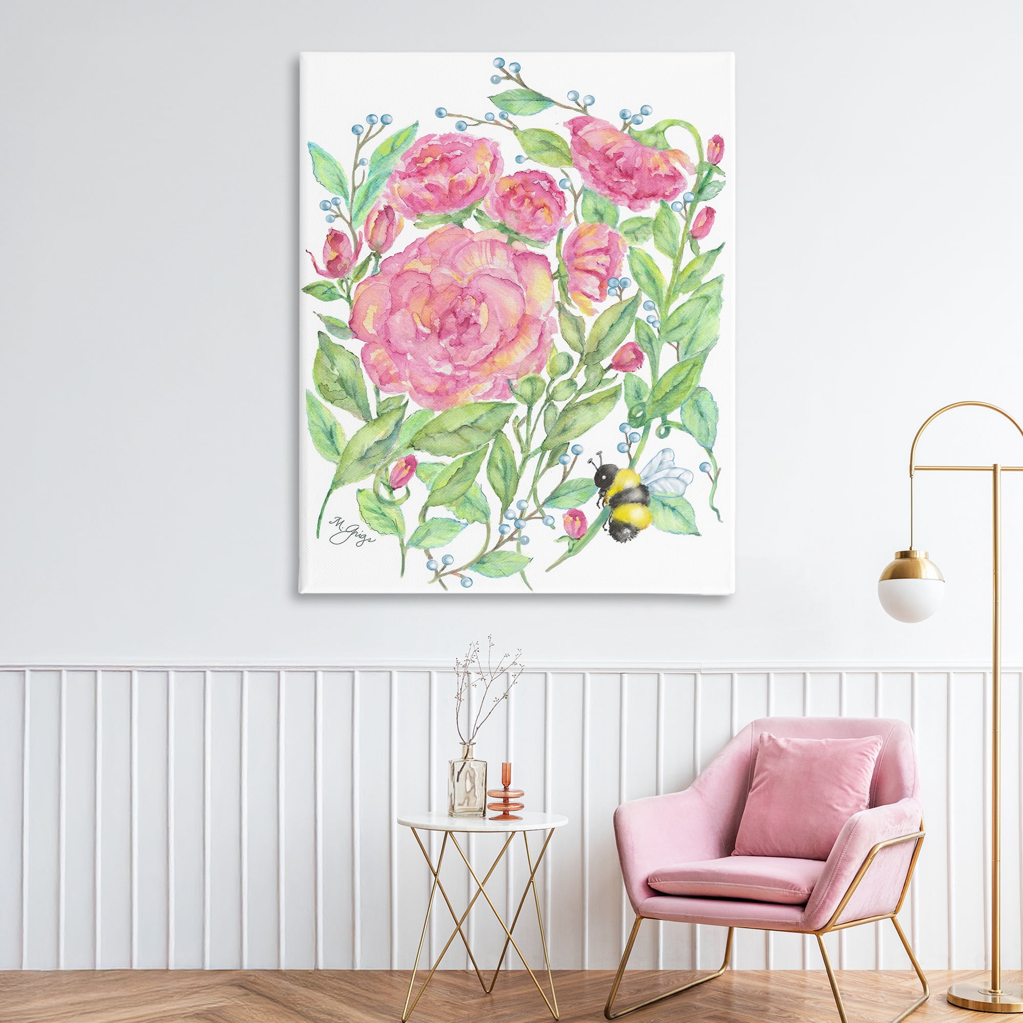 Stupell Industries Peony & Bumble Bee Canvas Wall Art, design by Maureen Grigs