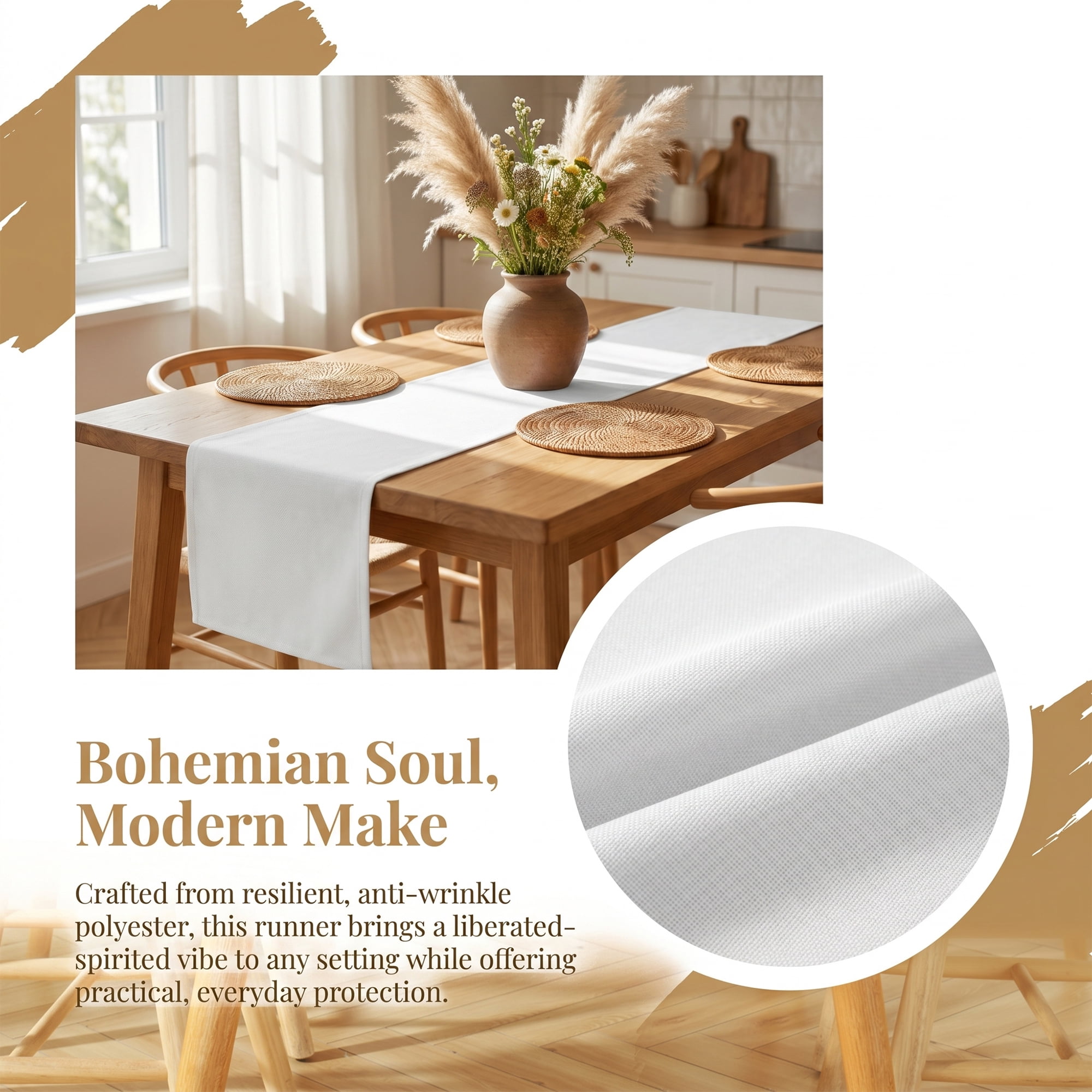 Unique Bargains Dining Table Decoration Washable Polyester Kitchen Runner White 13x60.2in
