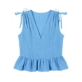 thumbnail image 5 of HongQid Women's Tie-Shoulder Ruffle Peplum Blouse Summer Sleeveless V Neck Linen Blend Tank Tops, 5 of 6
