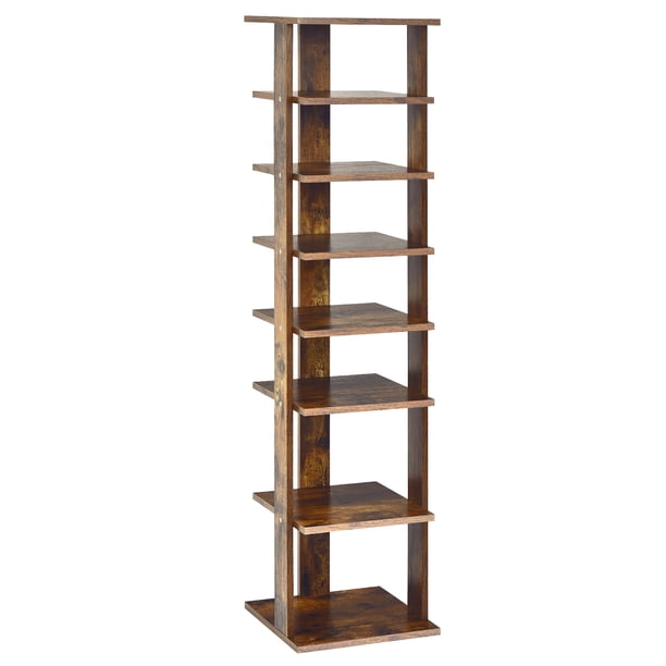 Costway Zapatero con 7 Niveles Estante para Zapatos de Madera Salva Espacio para Casa Café 27 x 26 x 110 cm