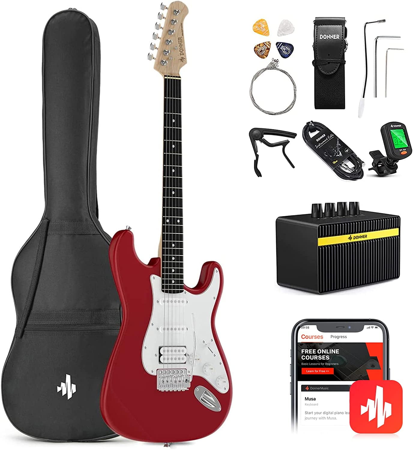 Blue Electric Guitar Kit 39 Guitar with Bag Tremolo Arm Strap Portable Musical Instrument for Guitarist 