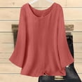 thumbnail image 4 of HOMBOM Spring Shirts for Women Cotton Linen Loose Fit Long Sleeve Crewneck Orange Boho Ladies T Shirts Solid, 4 of 7
