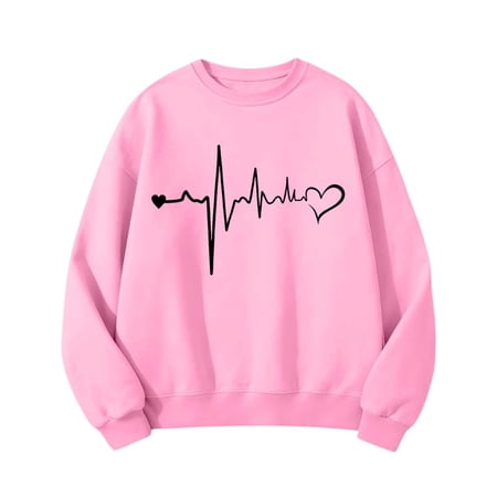 FSYBOA Girls Sweatshirts Printed Long Sleeve Casual Crewneck Kids Pullover Tops Pink Size 1-2T