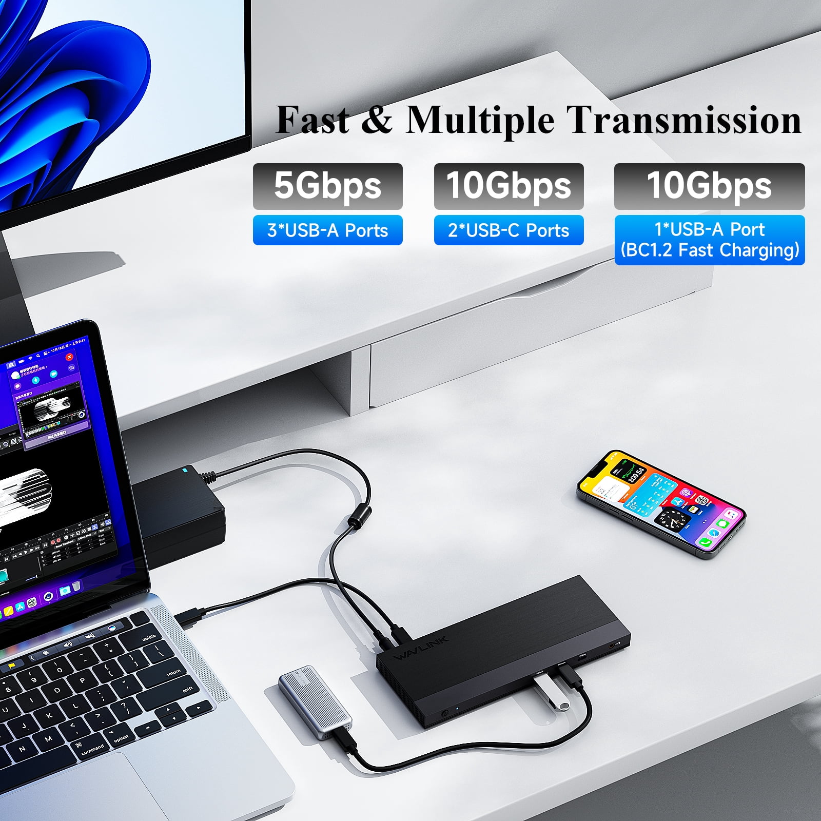 WAVLINK 12-in-1 Triple Display Laptop Dock , USB-C Docking Station with HDMI & 2 DiaplayPort, 100W Power Delivery, 4 USB-A, 2 10Gps USB-C, Gigabit Ethernet for Laptops