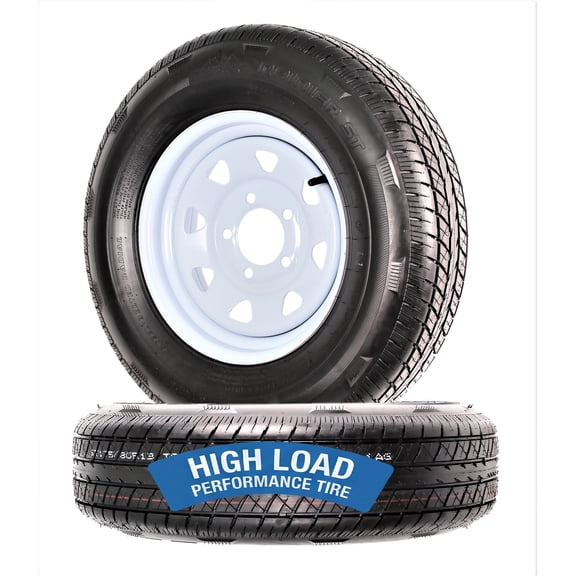 eCustomrim 2-Pack Trailer Tire Rim ST175/80R13 Load C 13 Inch 5 Lug White Wheel