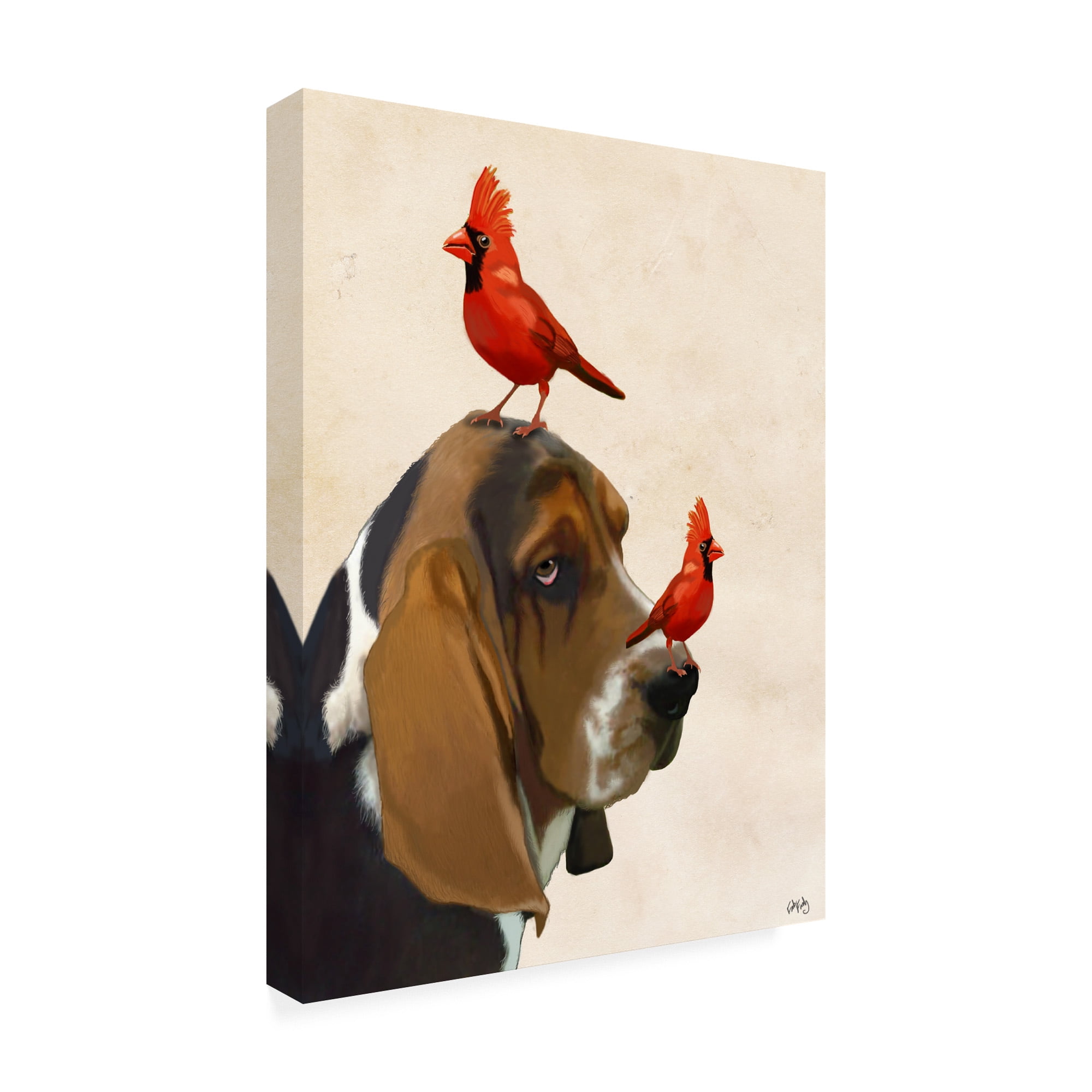 Trademark Fine Art 'Basset Hound And Birds' Canvas Art by Fab Funky