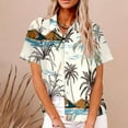 thumbnail image 2 of Lovskoo 2024 Women's Hawaiian Shirts Floral Printed V Neck Shirts Summer Soft Short Sleeve Button Down Shirts White L, 2 of 5