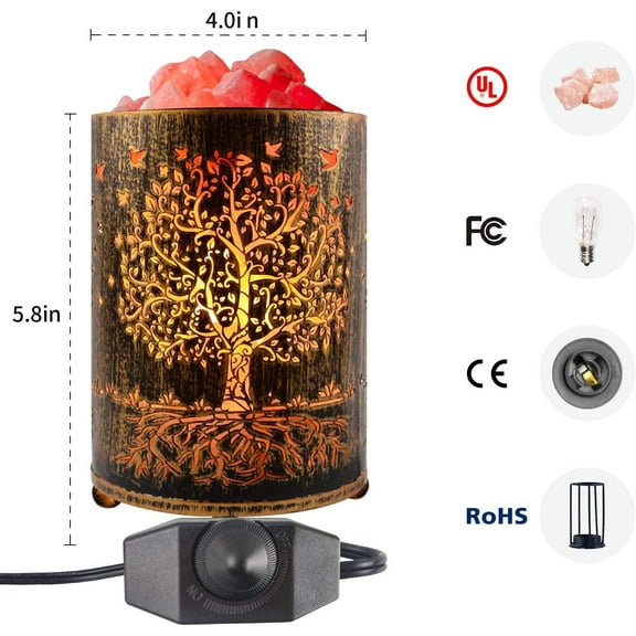 YUYAN-Salt Lamps Night Light, Himalayan Salt Rock Lamp with Dimmer Switch, Tree of Life Salt Basket Lamp, Retro Decor Salt Crystal Desk Light with 15W Replacement Bulbs