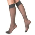 thumbnail image 2 of 6 Pairs Sheer Knee High Socks for Women 15 Denier Stay up Band (Gray), 2 of 4