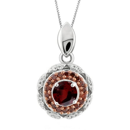 JewelersClub 0.80 Carat T.G.W. Garnet Gemstone and 3/4 Carat T.W. Red and White Diamond Sterling Silver Pendant