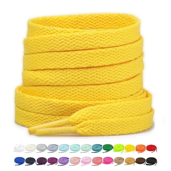 Stepace [2 Pairs Flat Shoe Laces for Sneakers 5/16"" Width 30""-72"" Length 26 Color Shoelaces Yellow 45""(114 cm)