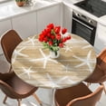 thumbnail image 2 of Light Brown Coastal Starfish Round Tablecloth 36-44 Inch Round Fitted Table Cloth with Elastic Edge, Nautical Summer Beach Ocean Waterproof Table Cover Protector for Outdoor Picnic Party Dining, 2 of 9