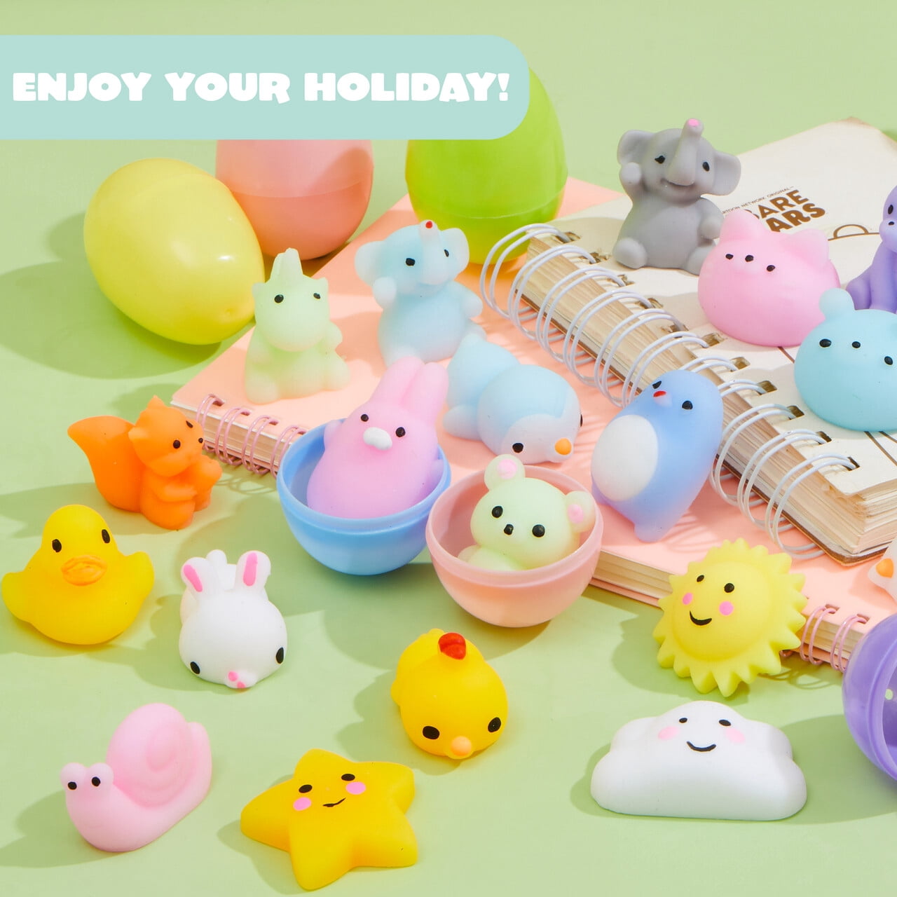 Joyfy 24 Pack Prefilled Easter Eggs with Toys,Mochi Squishy Small Toys for Easter Eggs,Stuffed Easter Baskets for Toddler Kids
