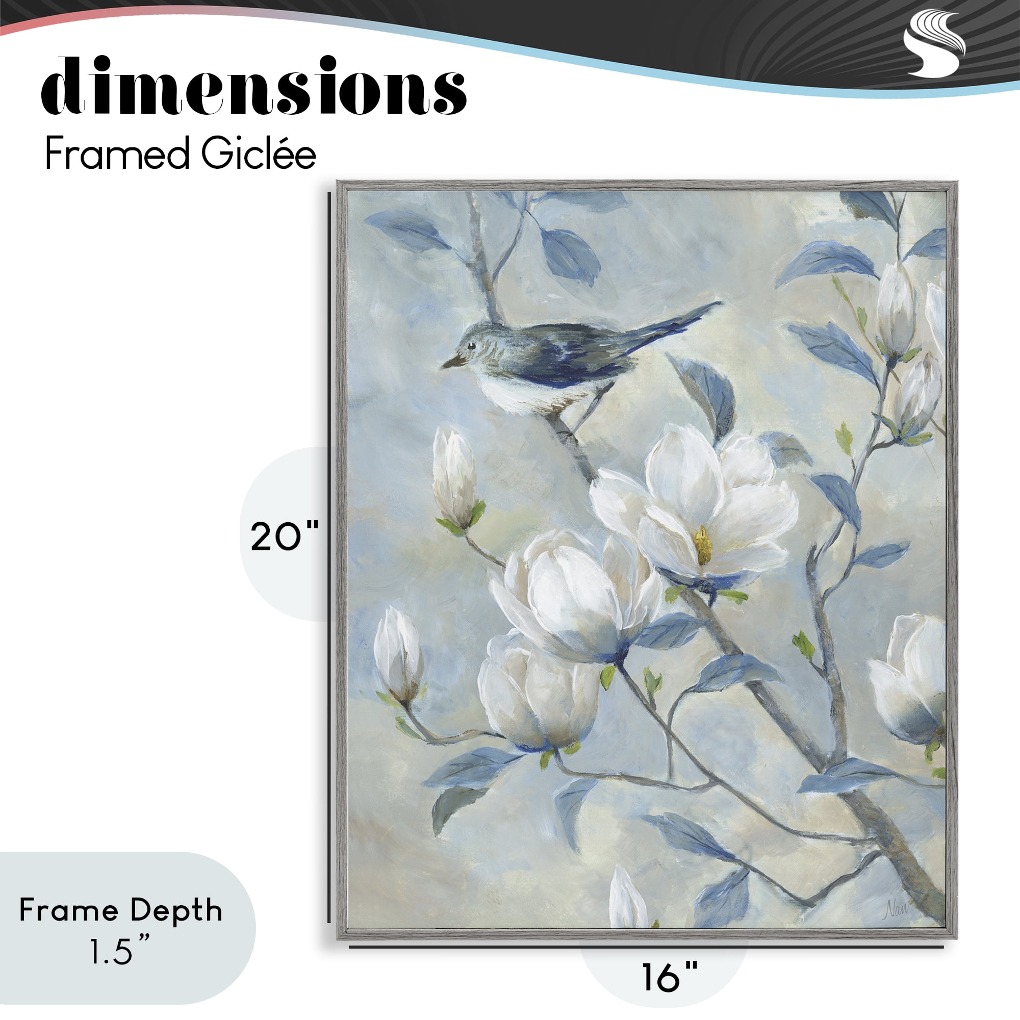 Stupell Industries Blue Bird in Magnolia Tree Gray Framed Giclee Art, design by Nan