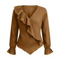 thumbnail image 4 of Young Womens Clothes Kelon Ladies Tops and Blouses Long Sleeve V Neck Linen Cotton Dressy Casual Work Blouses Fashion Boho Clothes, XL, 4 of 6