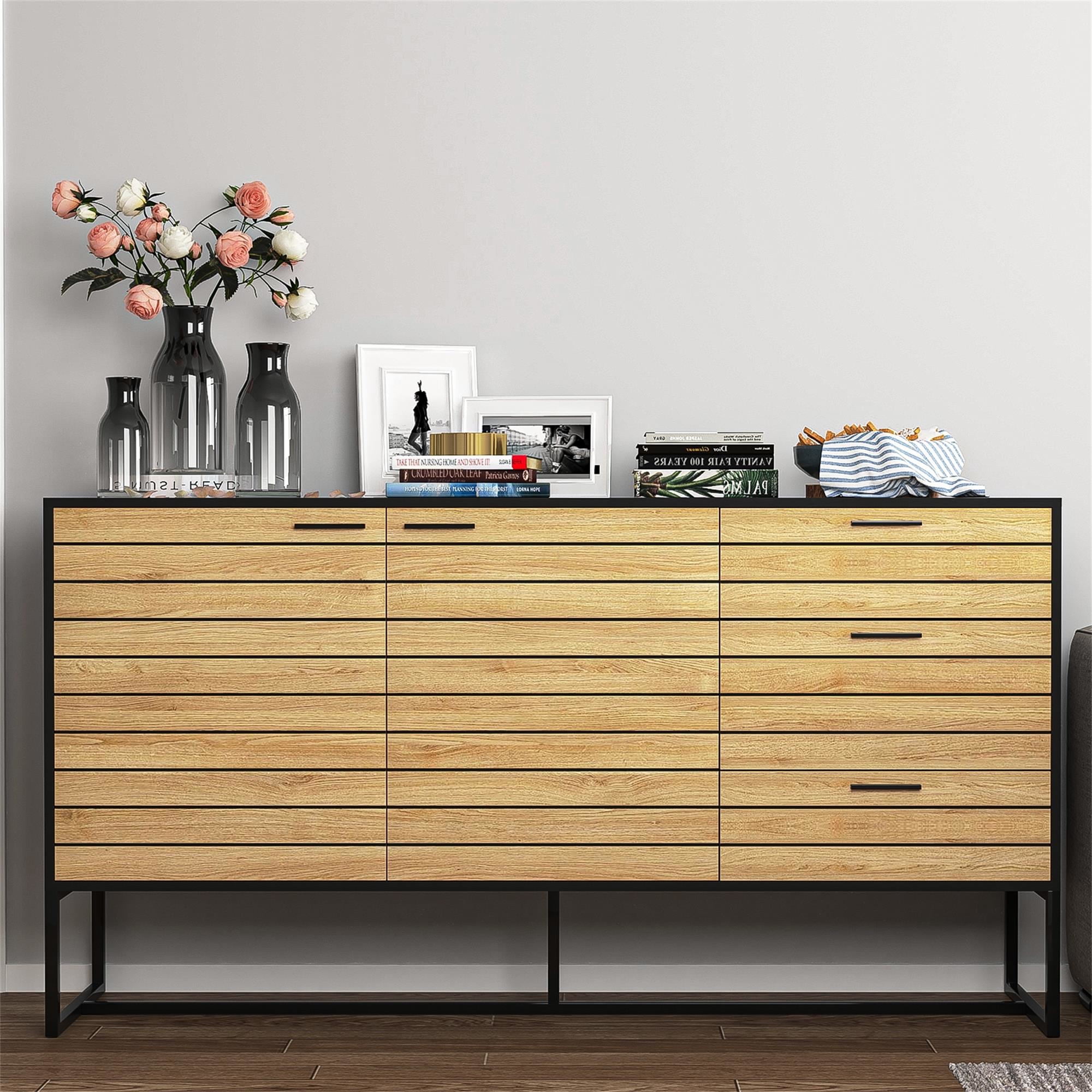 Kadyn Entryway Storage Cabinet, Floor Storage Cabinet for Kitchen Living Room, Storage Sideboard Buffet Cabinet with Drawers, Door and Adjustable Shelf, Brown + Black Kadyn Entryway Storage Cabinet, Floor Storage Cabinet for Kitchen Living Room, Storage Sideboard Buffet Cabinet with Drawers, Door and Adjustable Shelf, Brown + Black