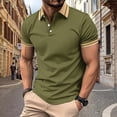 thumbnail image 2 of YUGYXL Mens Fashion Color Block Shirts Casual Short Sleeve T Shirt Striped Lightweight Comfy Golf Shirts Summer Tops Army Green S, 2 of 3