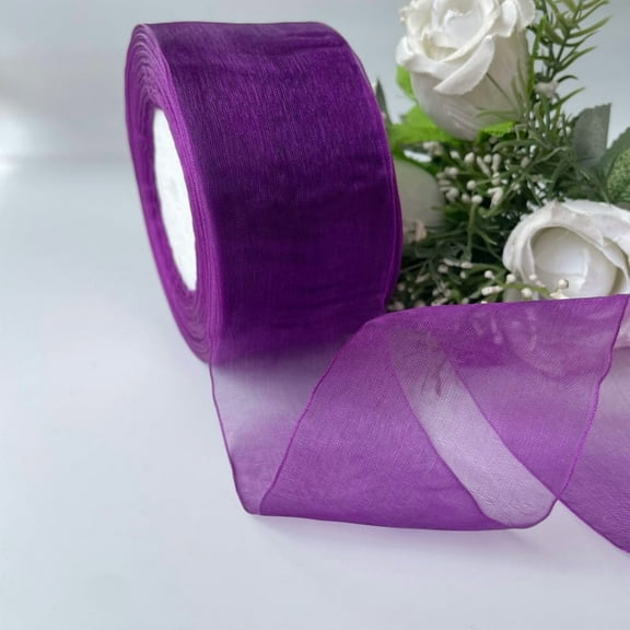 Deep purple 2 Inch Sheer Organza Chiffon Ribbon for Bouquet Home Party Decoration ,Flower Bouquet Wedding Bow Award Ribbons Making Decorations, 50 Yards