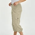 thumbnail image 2 of QATAINLAV Womens Cargo Capris with Pockets Solid Casual Button Straight Leg Cropped Trousers Outdoor Knee Length Hiking Pants Khaki XXL Gifts for Mom, 2 of 10