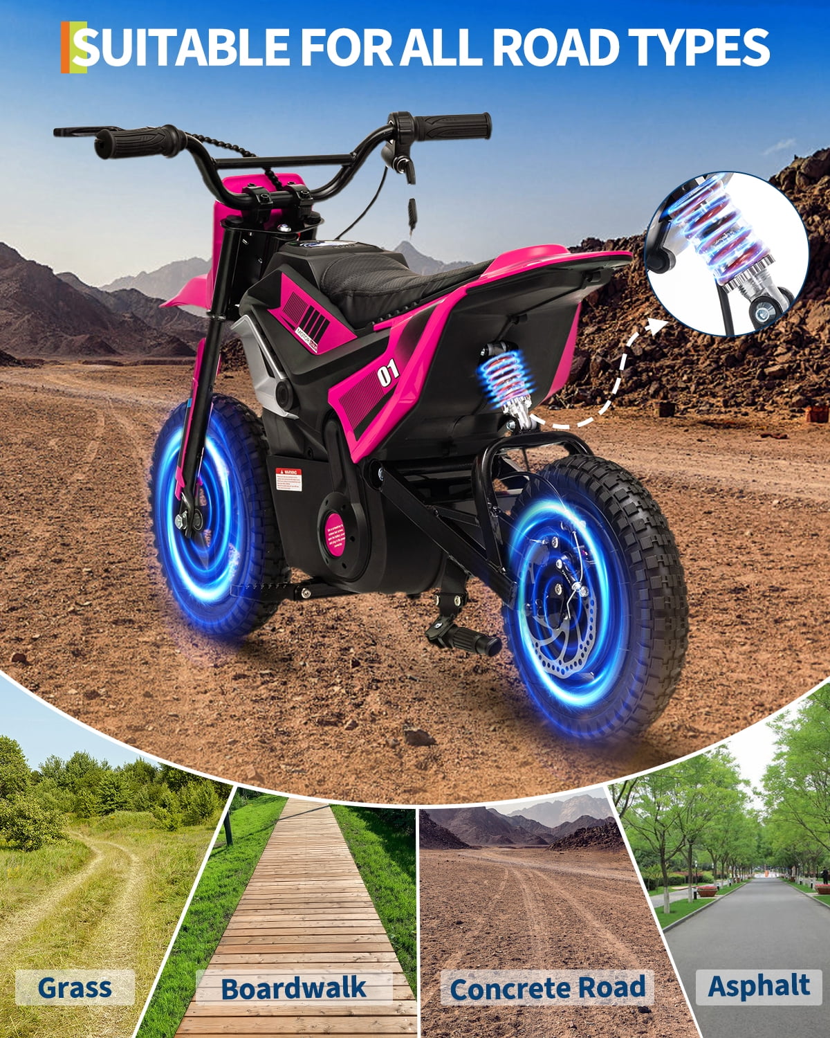 24V Kids Electric Dirt Bike - 350w Kids Motorcycle, 13.67 Mph Max Speed Electric Bike for Kid, Rear Wheel Suspension, 12 Miles Range, Twist Grip Throttle, Rubber Tire