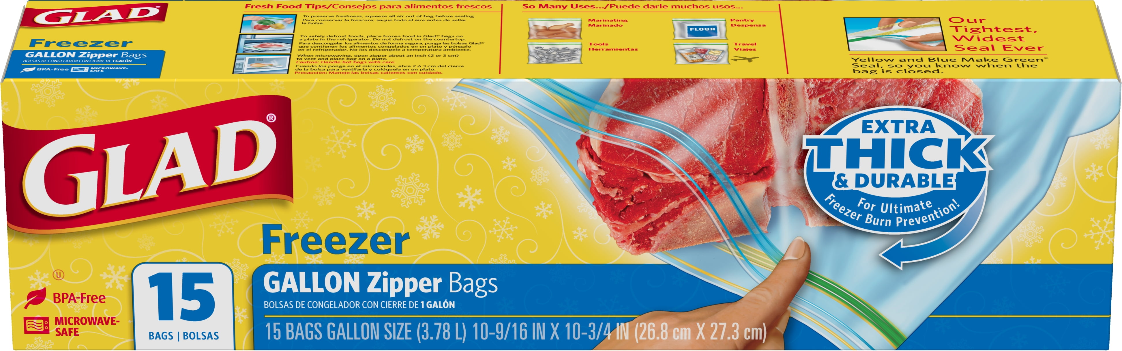 Glad Zipper Food Storage Freezer Bags Gallon 15 Count