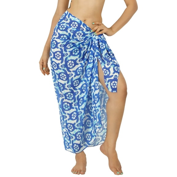 LA LEELA Women's Beach Wrap Bikini Swimwear Cover up Bathing suit Summer Wraps Swimsuit Sarong Skirts for Women One Size Turtle, Blue