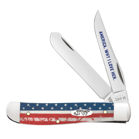 Case XX Knives Mini Trapper John Wayne U.S. Flag Natural Bone Stainless Pocket Knife