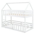 thumbnail image 5 of Harper & Bright Designs Twin Over Twin House Bunk Bed with Fence and Door, Solid Wood Playhouse Bed with Roof for Bedroom, White, 5 of 17