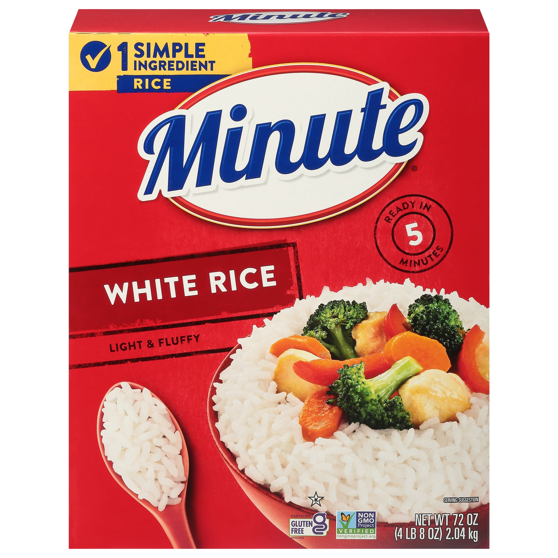 (4 pack) Minute Instant White Rice, Light and Fluffy, Gluten Free, 72 oz Box