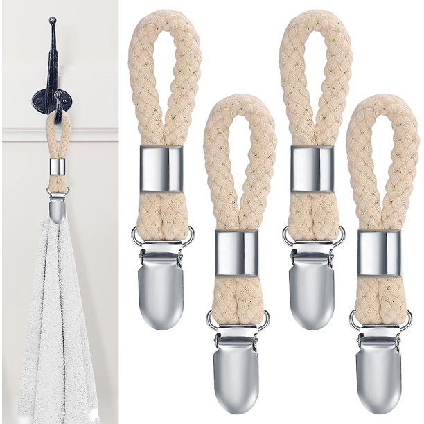 Clip para toallas de 4 piezas, gancho para toallas de platos, gancho para toallas de platos, soporte para toallas de baño, clips para toallas de platos, armarios colgantes para toallas, beige Feliz Sencillez